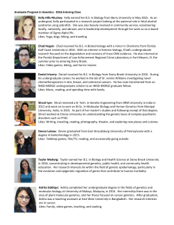 Graduate Program in Genetics: 2016 Entering Class