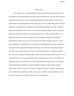 Baker 1 Writers Letter After reading ​Luna​, I concluded that one of