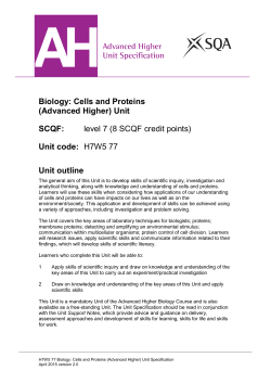 Biology: Cells and Proteins (Advanced Higher) Unit SCQF: level 7 (8