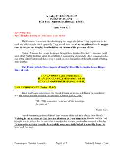 Psalm 132 Key Word: Trust Key Thought: Trusting in