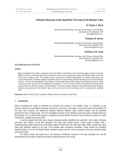 Afrikaans Business under Apartheid: The Case of the Western Cape