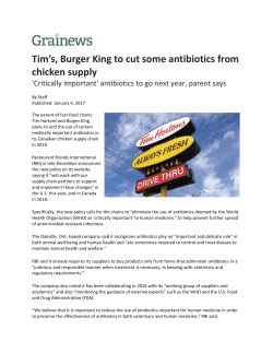 Tim`s, Burger King to cut some antibiotics from chicken