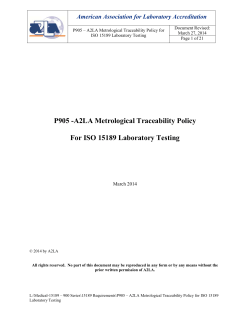 P905 -A2LA Metrological Traceability Policy For ISO 15189