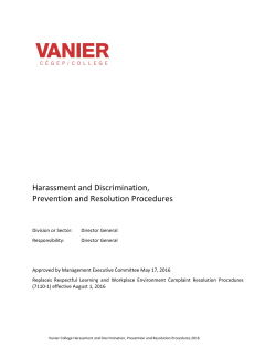 Harassment and Discrimination, Prevention and Resolution