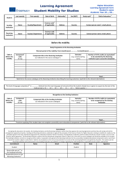 Learning Agreement Student Mobility for Studies