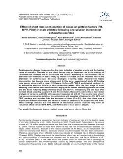 Effect of short term consumption of cocoa on platelet factors (Plt