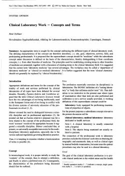 Clinical Laboratory Work &mdash; Concepts and Terms