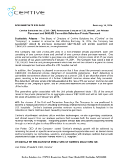 Certive Announces Close of Financing 2014 02 14
