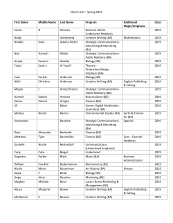 Dean`s List &ndash; Spring 2016 First Name Middle Name Last Name
