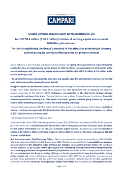 Gruppo Campari acquires super premium BULLDOG Gin for USD