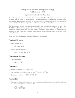 Biology 3550: Physical Principles in Biology Fall Semester