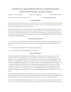 SOCIOLOGY 243 &ndash; URBAN SOCIOLOGY: THE CITY AS A