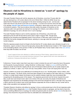 Obama`s visit to Hiroshima is viewed as &ldquo;a sort of&rdquo; apology by the