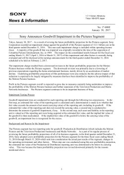 Sony Announces Goodwill Impairment in the Pictures