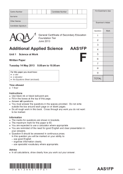 GCSE Additional Applied Science Question paper Unit 01