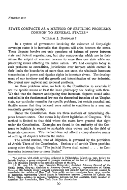 State Compacts as a Method of Settling Problems Common to