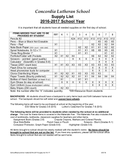 Supply List - Concordia Lutheran Schools