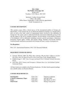 POL 3396G The Politics of Foreign Aid Winter 2015 Tuesdays 1:30
