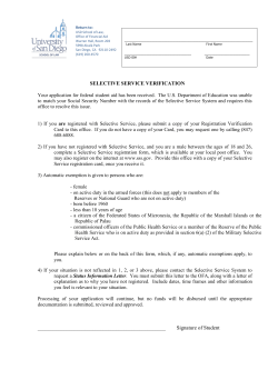 SELECTIVE SERVICE VERIFICATION Signature of Student