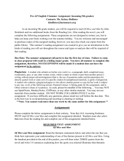 English I (Pre-AP level) Summer Assignment