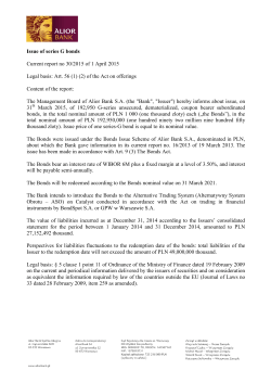 Issue of series G bonds Current report no 30/2015 of 1 April 2015