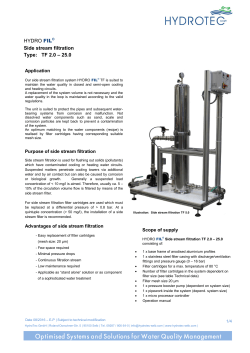 HYDRO FIL&reg; Side stream filtration Type: TF 2.0 &ndash; 25.0