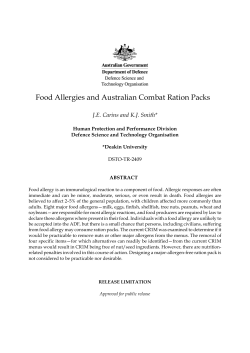 Food Allergies and Australian Combat Ration Packs
