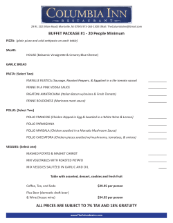 BUFFET PACKAGE #1 - 20 People Minimum ALL PRICES ARE