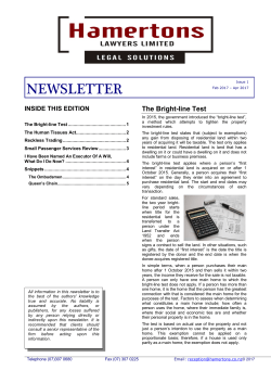 NEWSLETTER - Hamertons Lawyers Limited