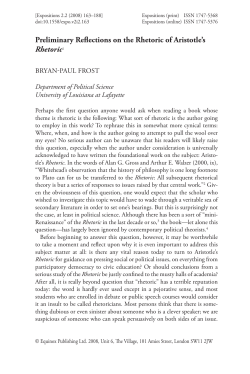 Preliminary Reflections on the Rhetoric of Aristotle`s