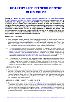 HEALTHY LIFE FITNESS CENTRE CLUB RULES