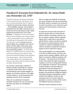 Handout E: Excerpts from Federalist No. 10, James Madi