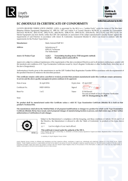 EC (MODULE D) CERTIFICATE OF CONFORMITY