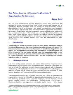 Sub-Prime Lending In Canada - Shareholder Association for