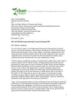 Letter to the Minister of the Environment from CBAN, November 21