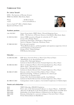 Dr. Leticia Tarruell ICFO - The Institute of Photonic Sciences 08860