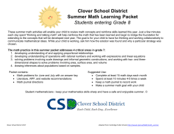 Clover School District Summer Math Learning Packet Students