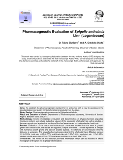 Pharmacognostic Evaluation of Spigelia anthelmia Linn