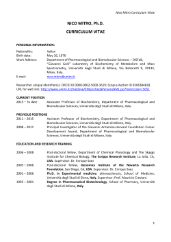 NICO MITRO, Ph.D. CURRICULUM VITAE