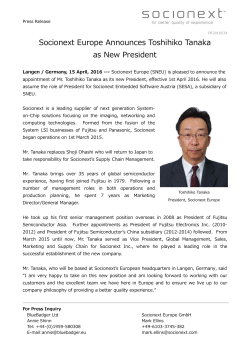 Socionext Europe Announces Toshihiko Tanaka as New President
