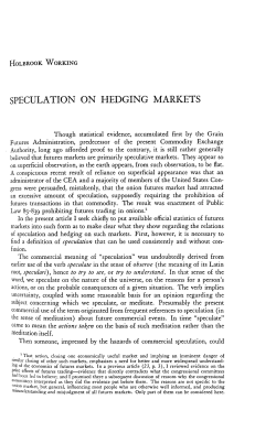 specula tion on hedging markets