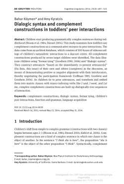 Dialogic syntax and complement constructions in toddlers` peer
