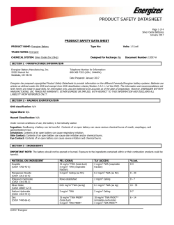Silver Oxide Zinc PSDS - Energizer Technical Information