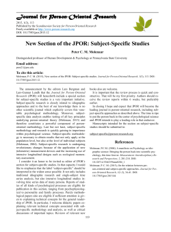 Journal for Person-Oriented Research New Section of the JPOR