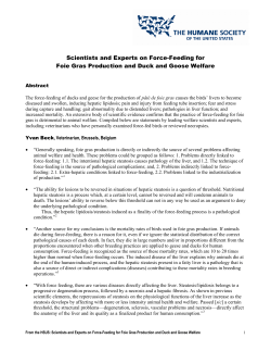 Scientists and Experts on Force-Feeding for Foie Gras Production
