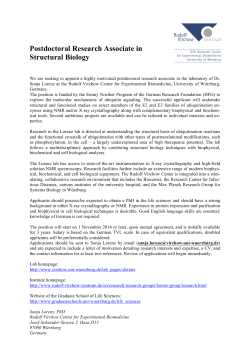 Postdoctoral Research Associate in Structural Biology