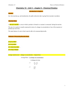 Chemistry 12 &ndash; Unit 3 &ndash; chapter 6 &ndash; Chemical Kinetics