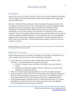 Runaway Slave Ad, 1860 Introduction Questions for Discussion