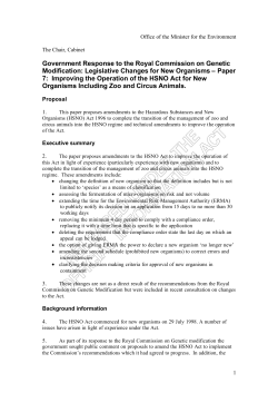 Improving the Operation of the HSNO Act for New Organisms