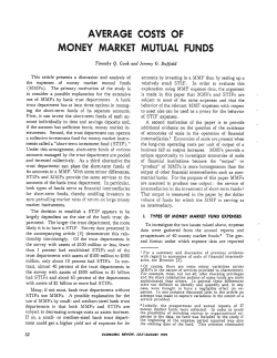 Average Costs of Money Market Mutual Funds